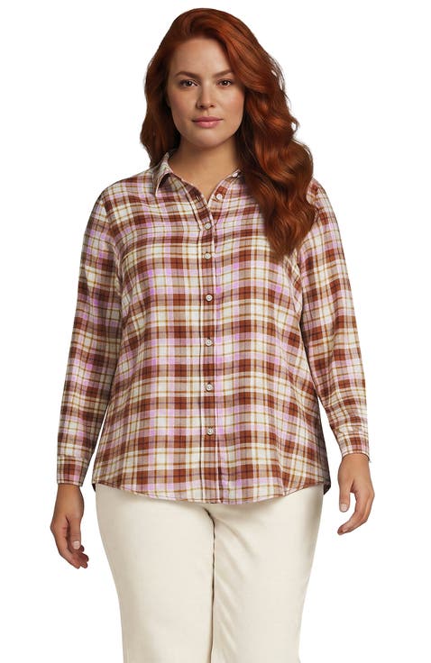Plus Size Flannel Boyfriend Long Sleeve Shirt