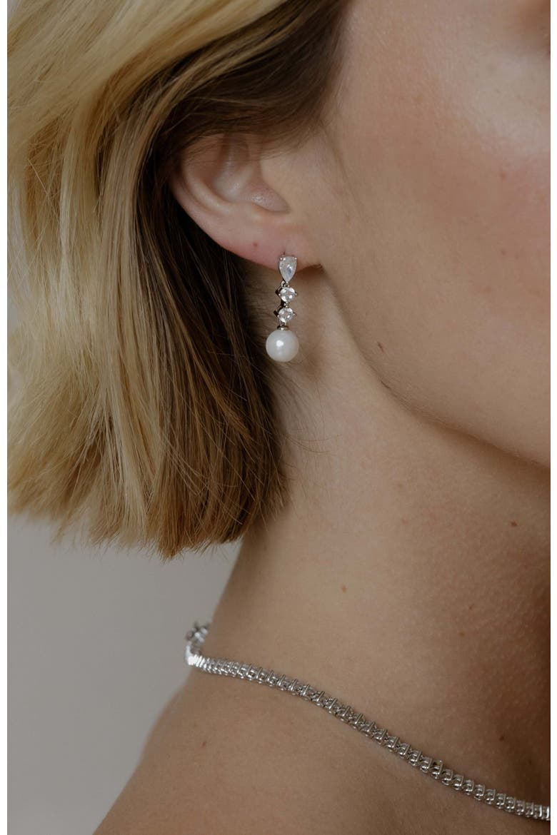 Serenade Pearl and Crystal Earrings, Alternate, color, Silver