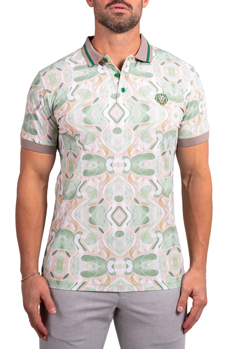 Maceoo Ascension0033 Green Abstract Print Stretch Nylon Polo, Main, color, Green