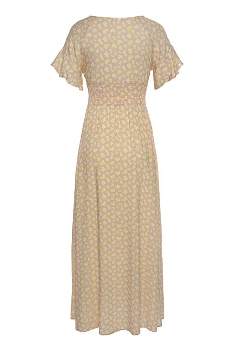 Women's Floral V-Neck Dress, Alternate, color, Taupe Yellow