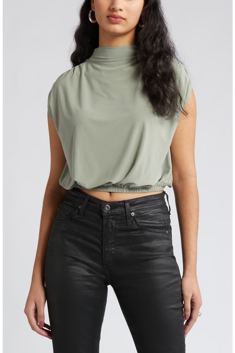 Knit Blouson Crop Top, Main, color, GREEN HALO
