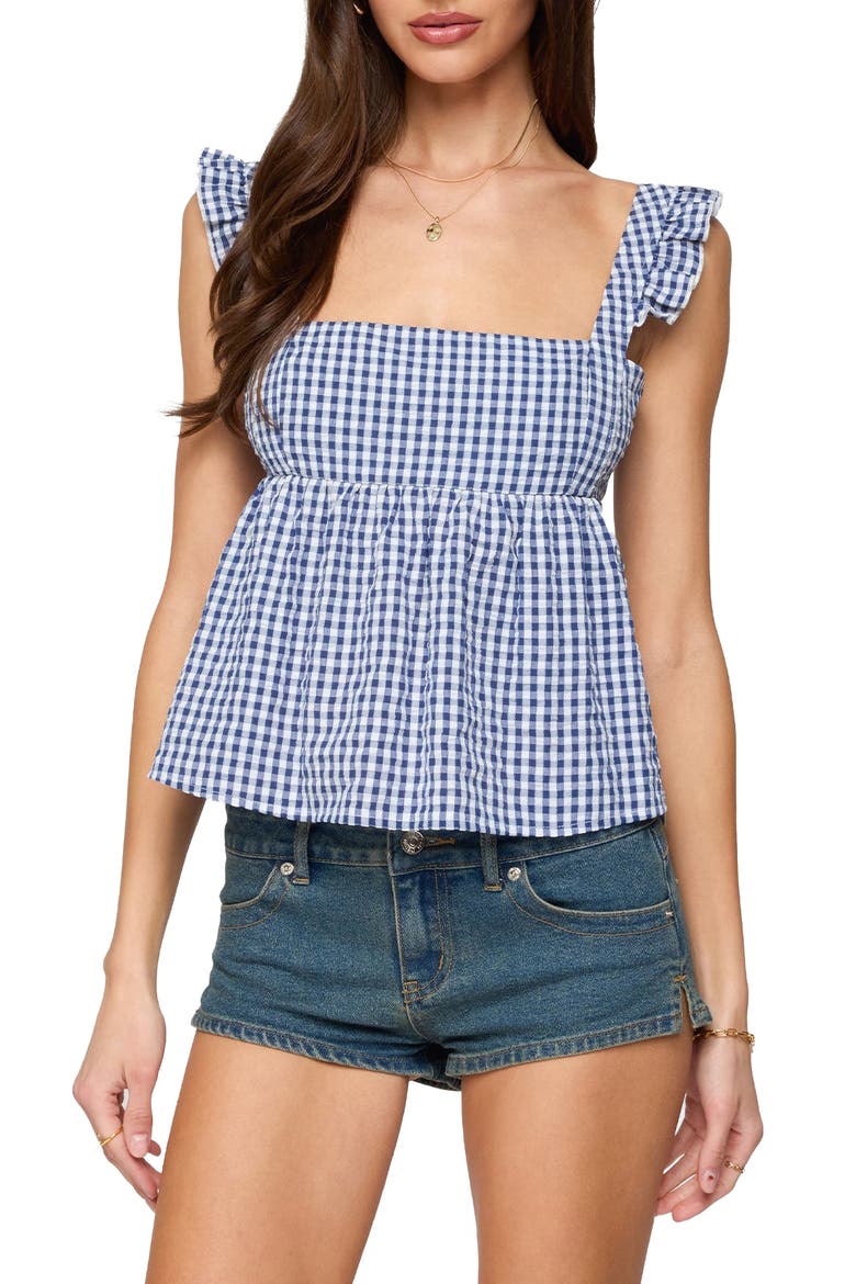 Jenson Gingham Tie Back Tank, Main, color, BLUE