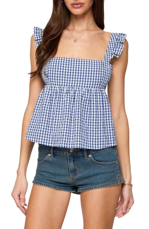 EDIKTED Jenson Gingham Tie Back Tank in Blue at Nordstrom, Size Medium