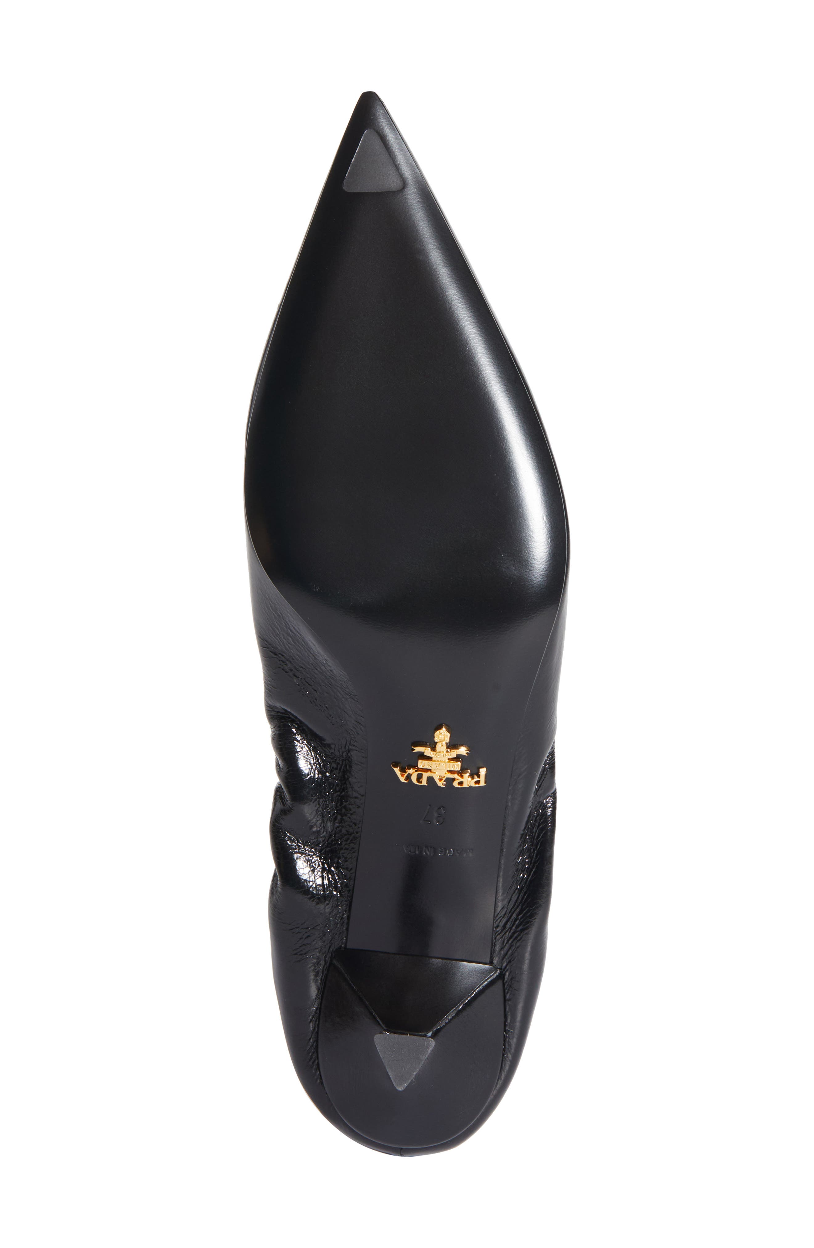 Prada Ruched Logo Kitten Heel Pump, Alternate, color, Nero