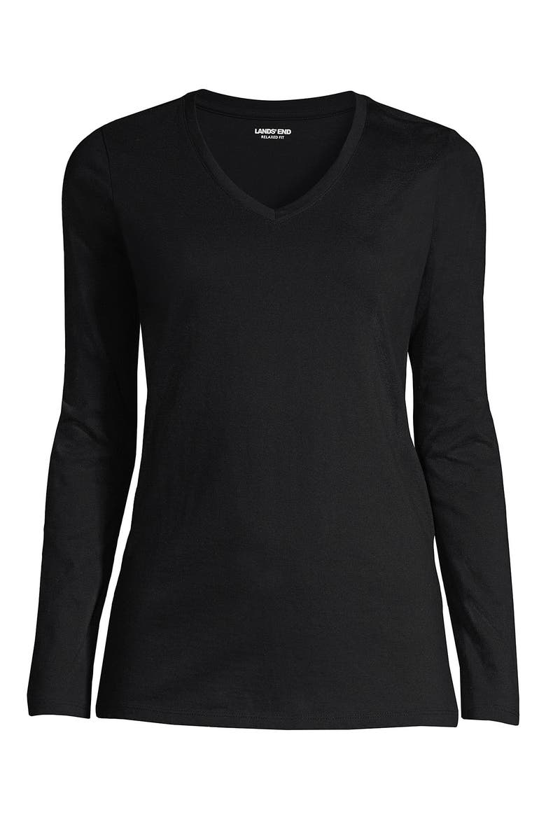 Supima Cotton Long Sleeve V-Neck T-Shirt, Alternate, color, Black