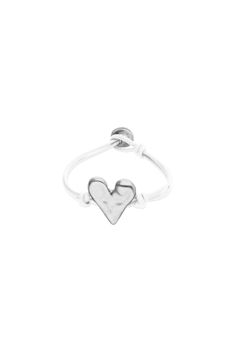 White Leather Bracelet with Sterling Silver-Plated Heart Detail, Main, color, Silver