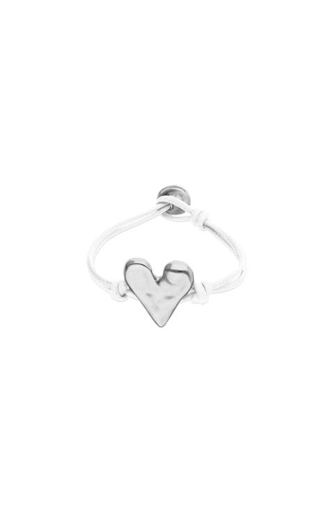 White Leather Bracelet with Sterling Silver-Plated Heart Detail