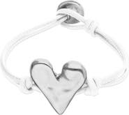 UNODE50 White Leather Bracelet with Sterling Silver-Plated Heart Detail