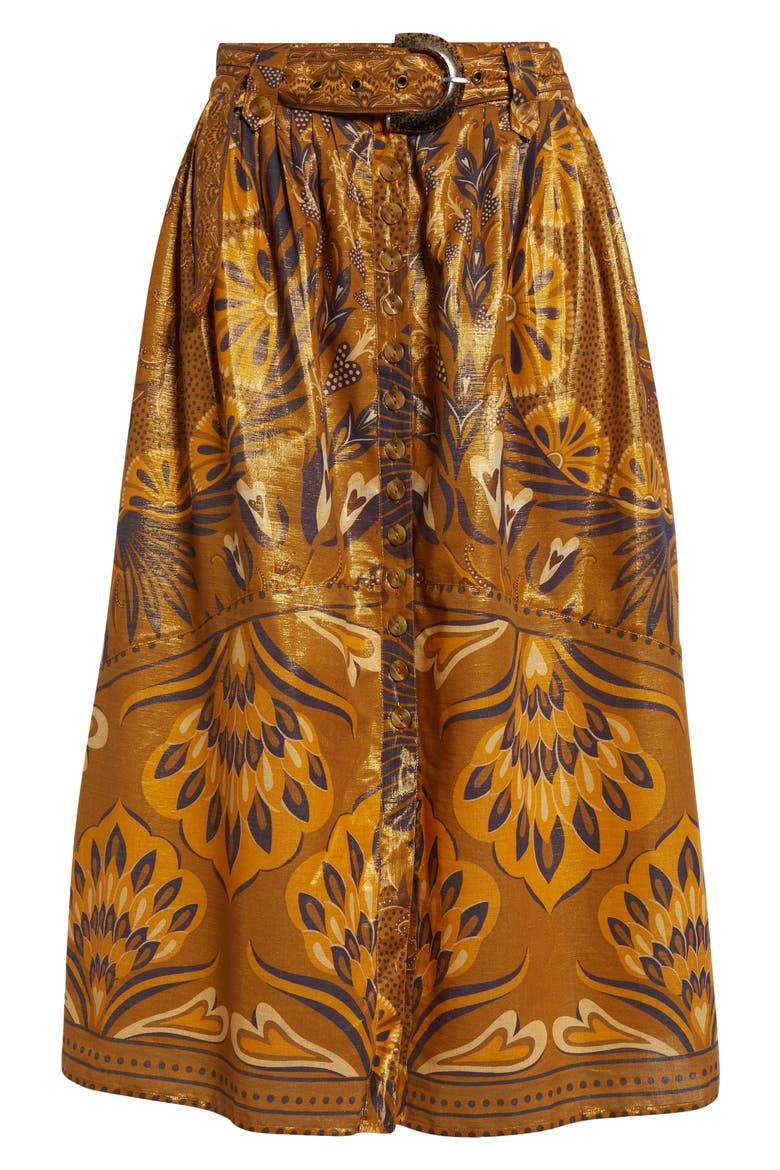 Metallic Mixed Print Cotton Blend Skirt, Alternate, color, HEART FOREST GOLD