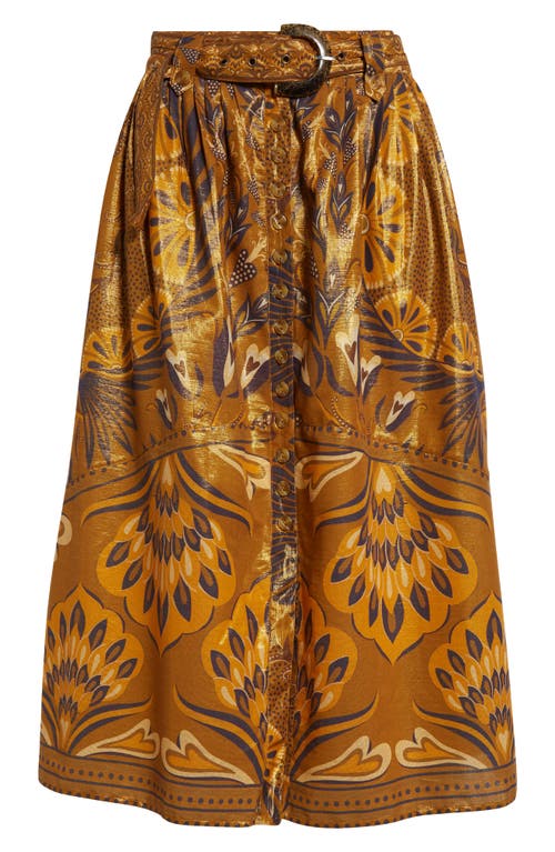 Farm Rio Metallic Mixed Print Cotton Blend Skirt In Heart Forest Gold