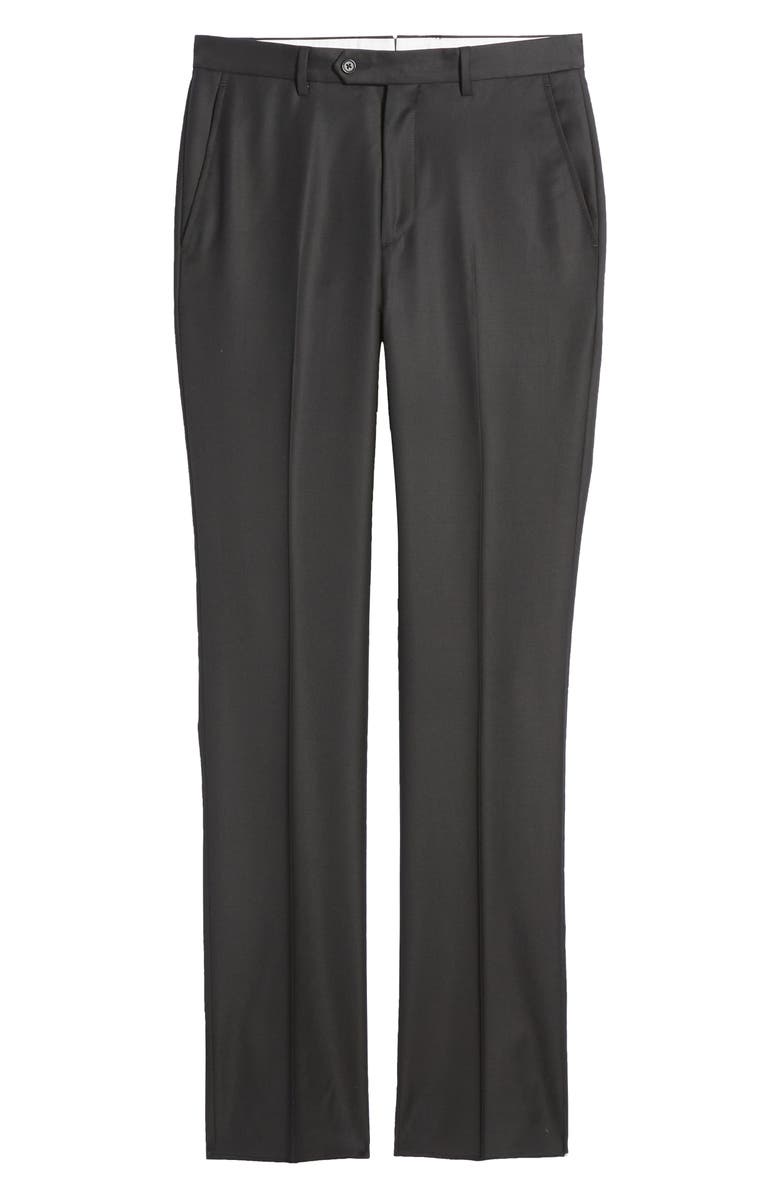 Santorelli Roma Flat Front Loro Piana Wool Serge Dress Pants, Alternate, color, Black