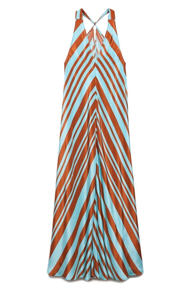 Chevron Print Satin Maxi Dress, Alternate, color, TURQUOISE