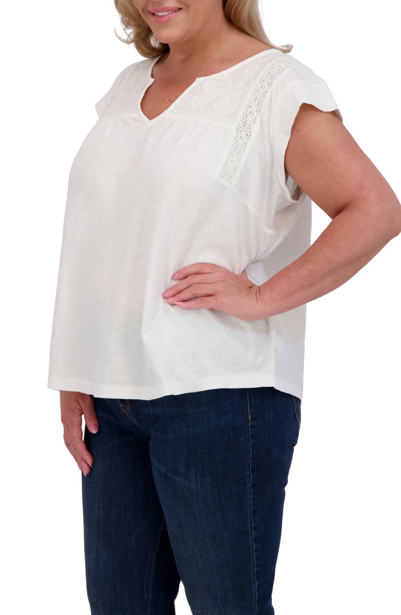 Lucky Brand Floral Embroidered Cap Sleeve T-Shirt, Alternate, color, Bright White