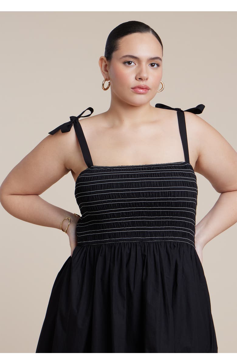 ELOQUII Smocked Bodice Maxi Dress, Alternate, color, Black Onyx