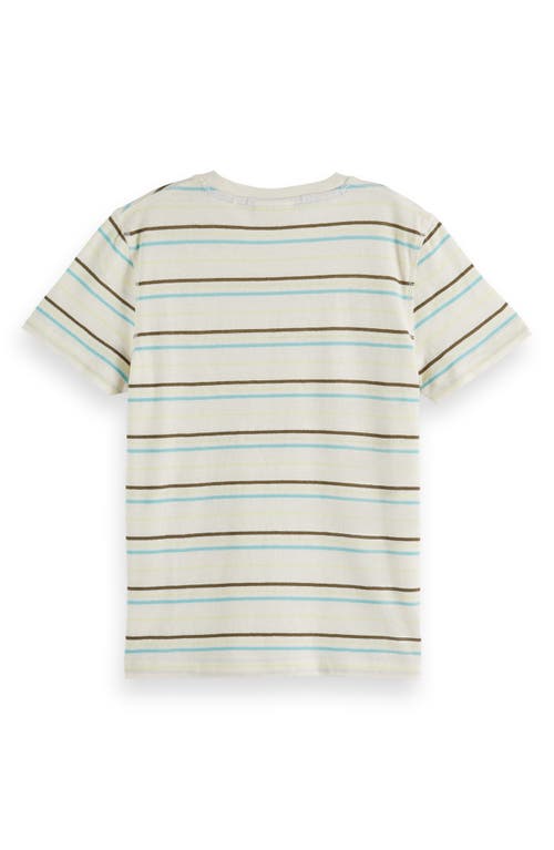 Scotch & Soda Kids' Stripe Cotton & Linen T-shirt In Light Beige