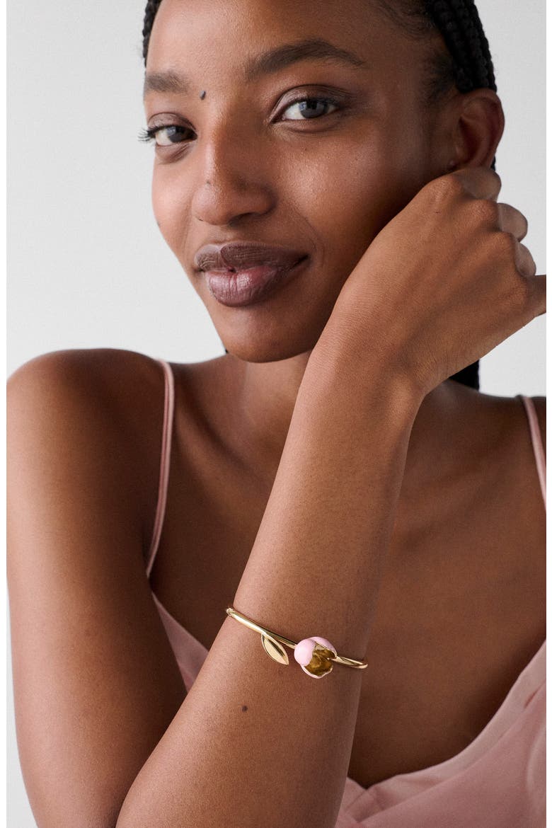 golden bloom flower bangle bracelet, Alternate, color, PINK.