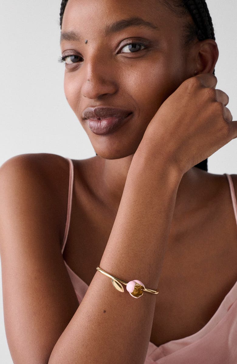 Kate Spade New York golden bloom flower bangle bracelet, Alternate, color, Pink.