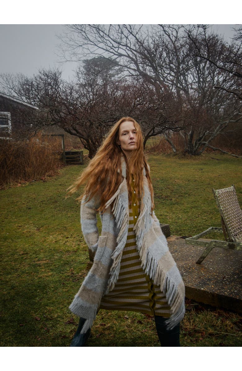 Lingua Franca Striped Mavis Fringe Coat, Alternate, color, 