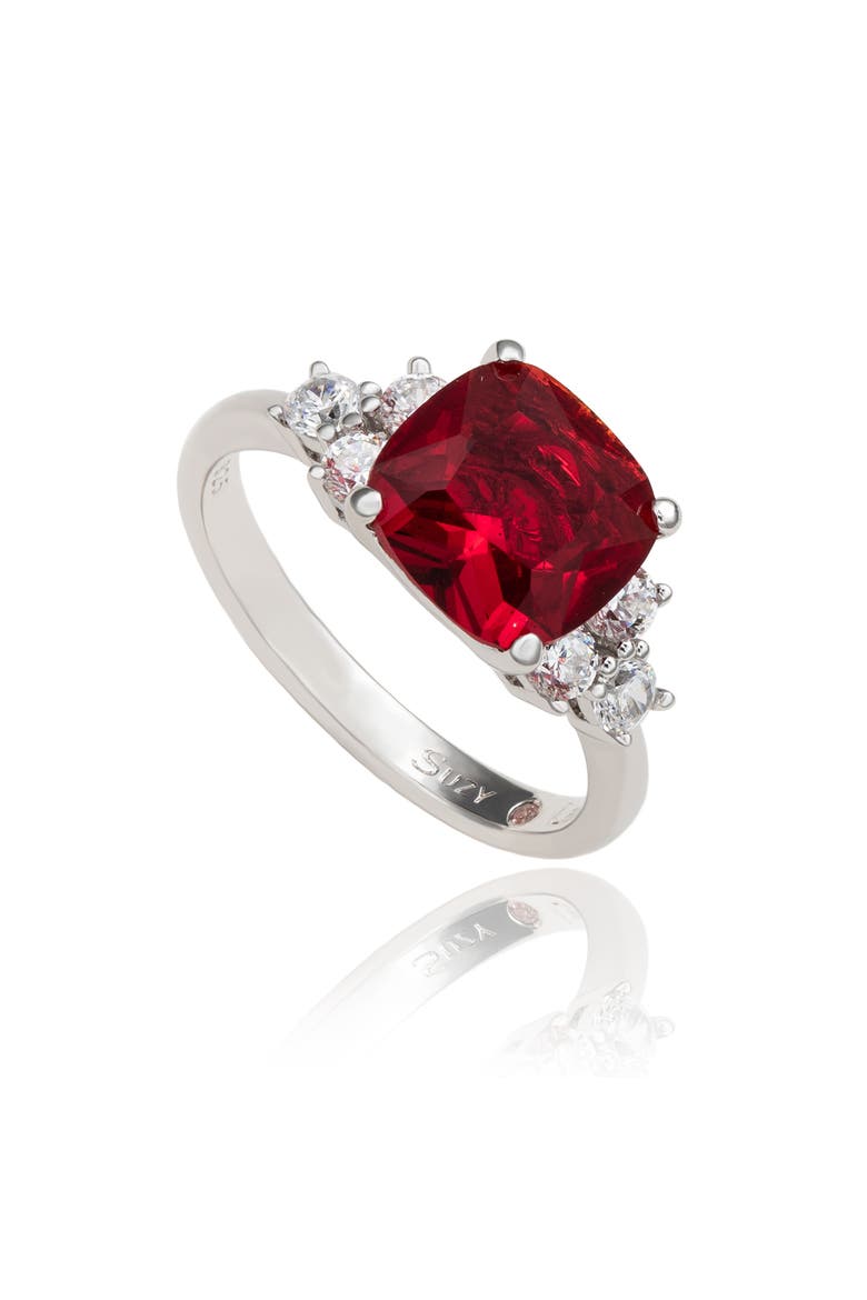 Cushion Cut Cubic Zirconia Engagement Ring, Main, color, RED