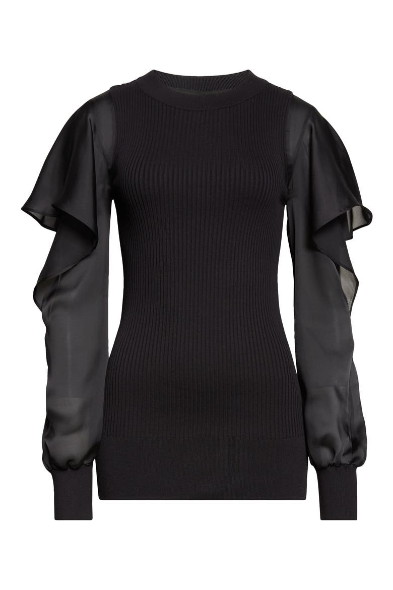 Satin x Cotton Knit Pullover, Alternate, color, BLACK