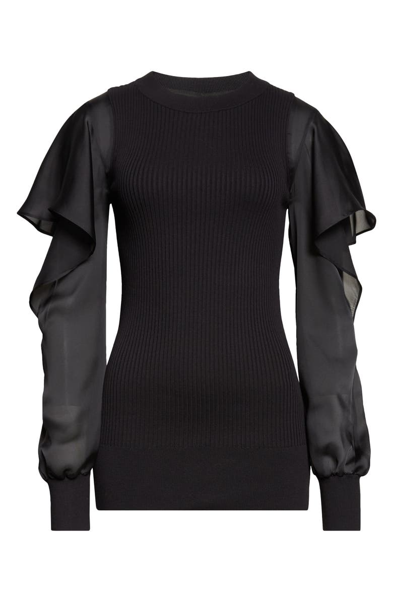 Sacai Satin x Cotton Knit Pullover, Main, color, Black