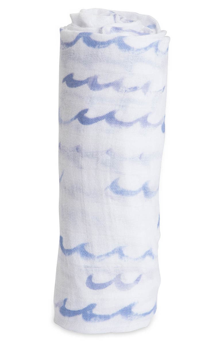 little unicorn Cotton Muslin Swaddle Blanket, Main, color, High Tide