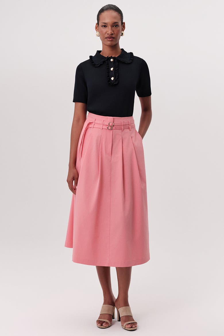 Nathalie High Waisted Pleated Midi Skirt, Alternate, color, Pink
