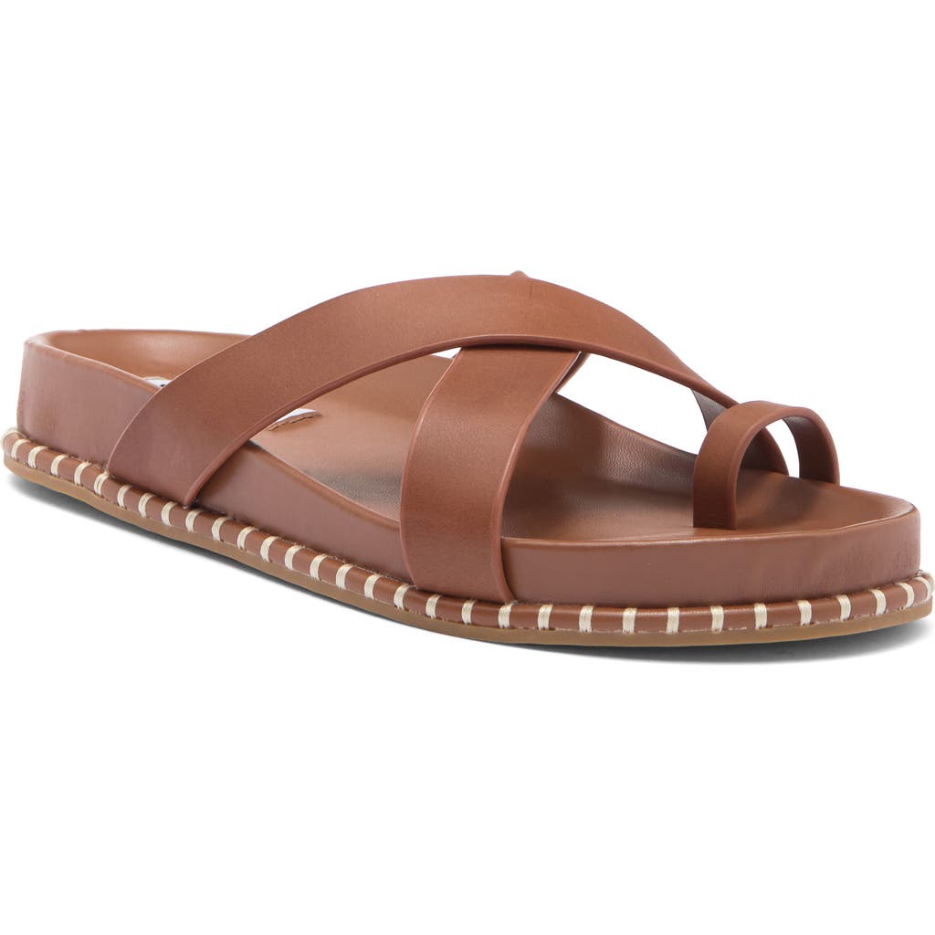 Steve Madden Avianna Womens Criss-cross Faux Leather Slide Sandals In Cognac Leather