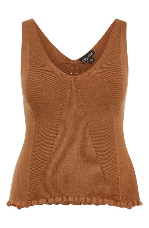 City Chic Sarah Ribbed Tank Top In Brown