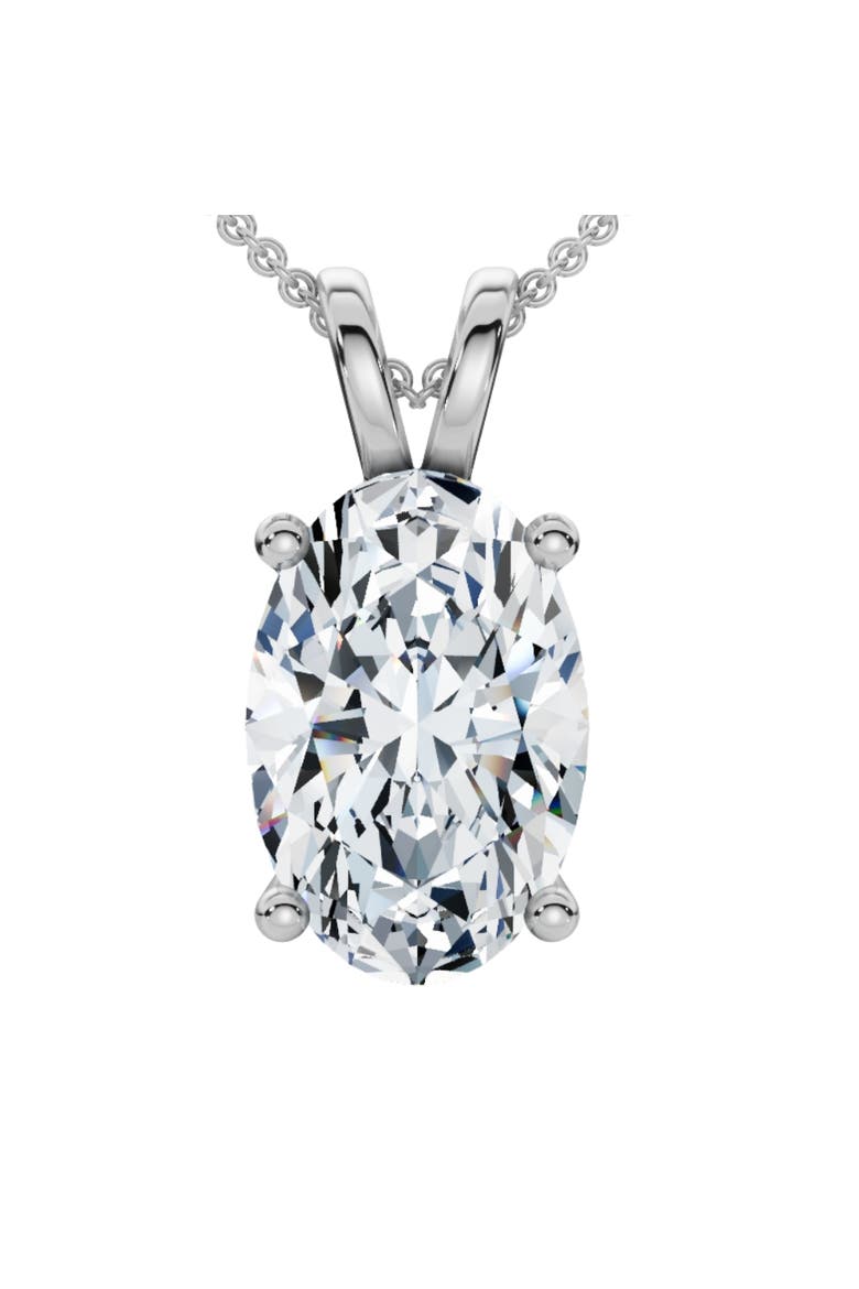 Oval Solitaire Diamond 4-Prong Pendant 14k Gold 18" Necklace Lab Grown, Main, color, White Gold - .25Ct