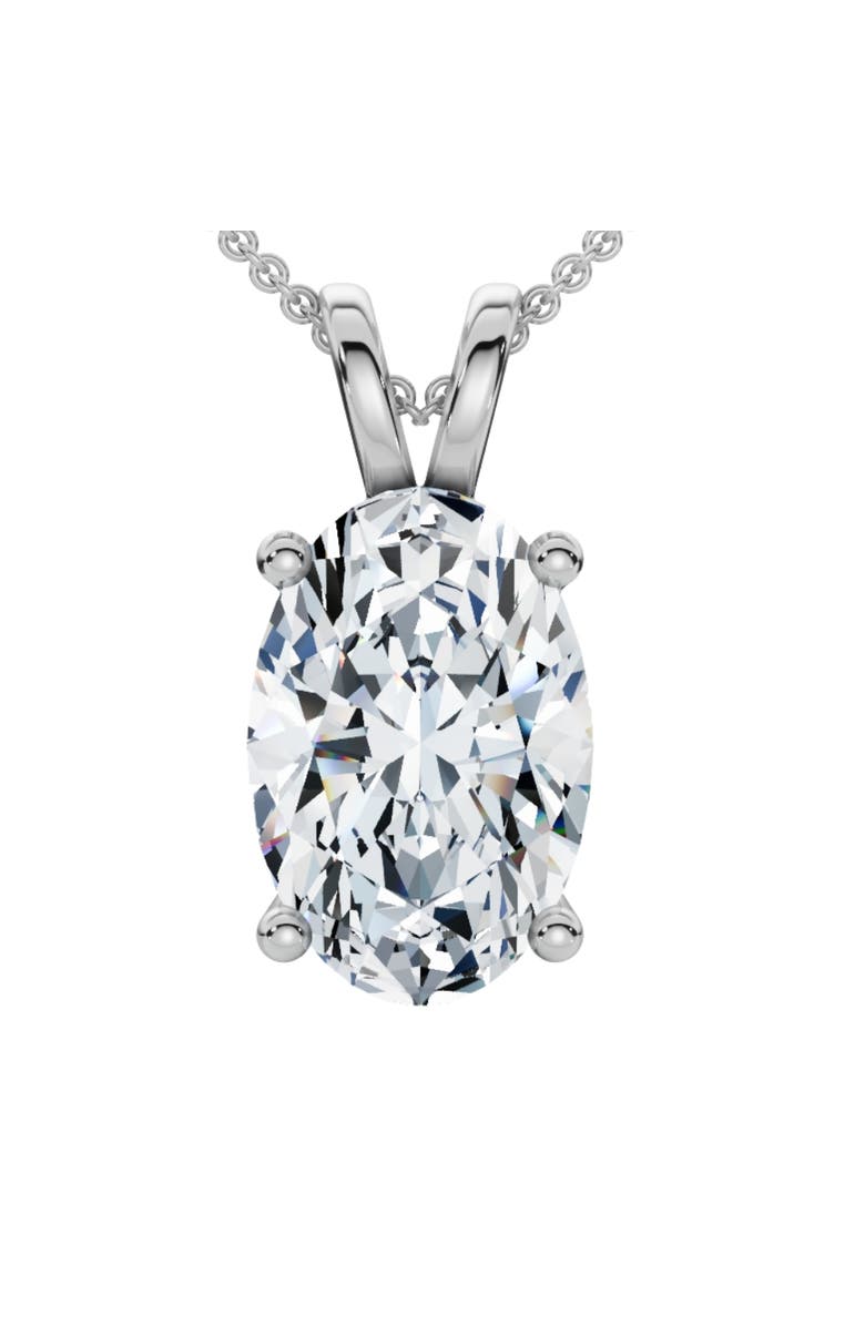 Bliss Diamond Oval Solitaire Diamond 4-Prong Pendant 14k Gold 18" Necklace Lab Grown, Main, color, White Gold - 2Ct