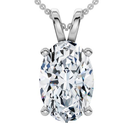 Oval Solitaire Diamond 4-Prong Pendant 14k Gold 18" Necklace Lab Grown