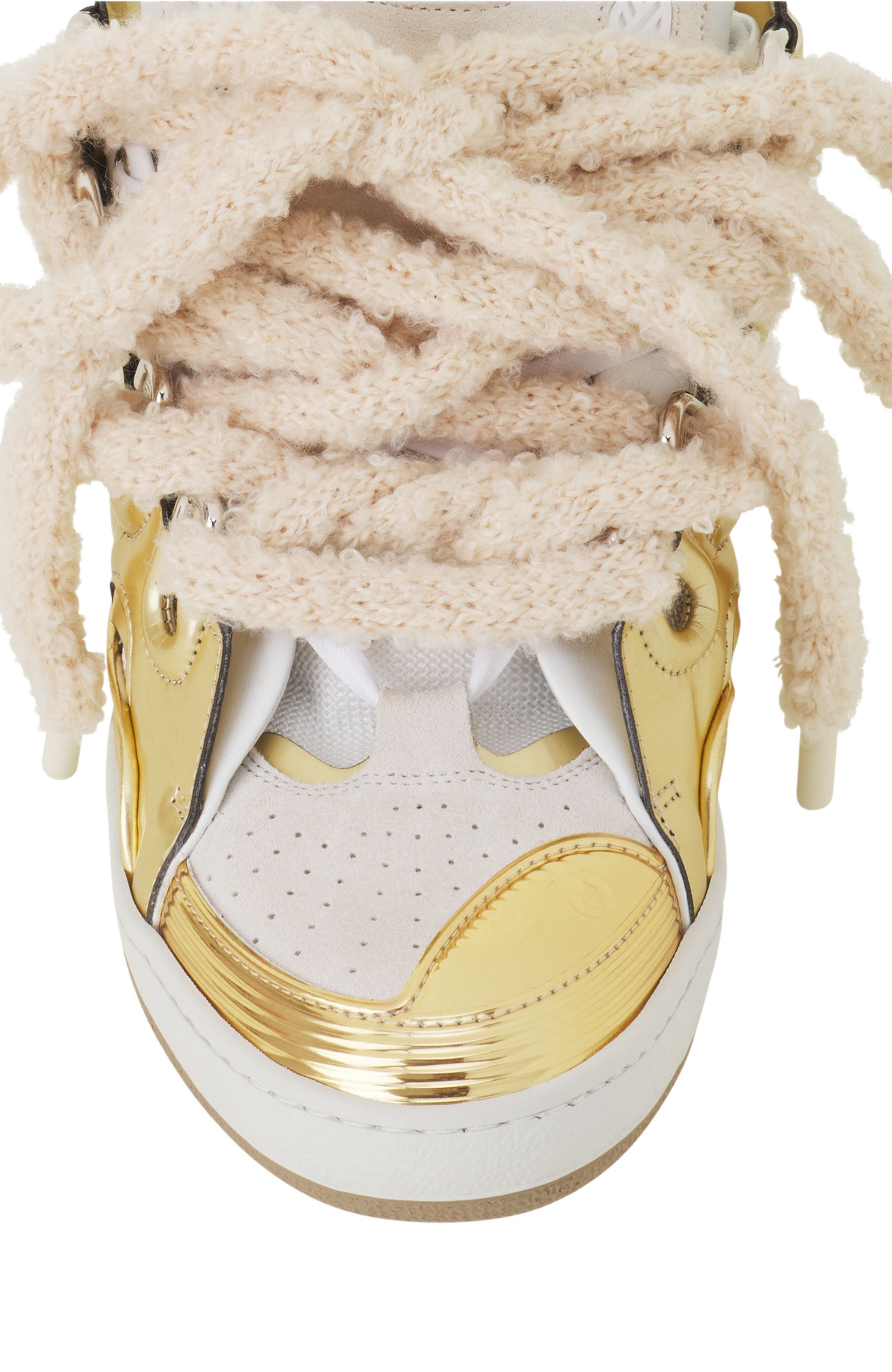Lanvin Curb Metallic Leather Sneakers With Mesh Laces, Alternate, color, Gold