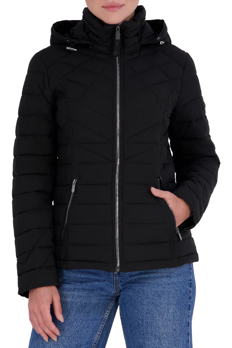 Stretch Puffer Jacket, Main, color, BLACK