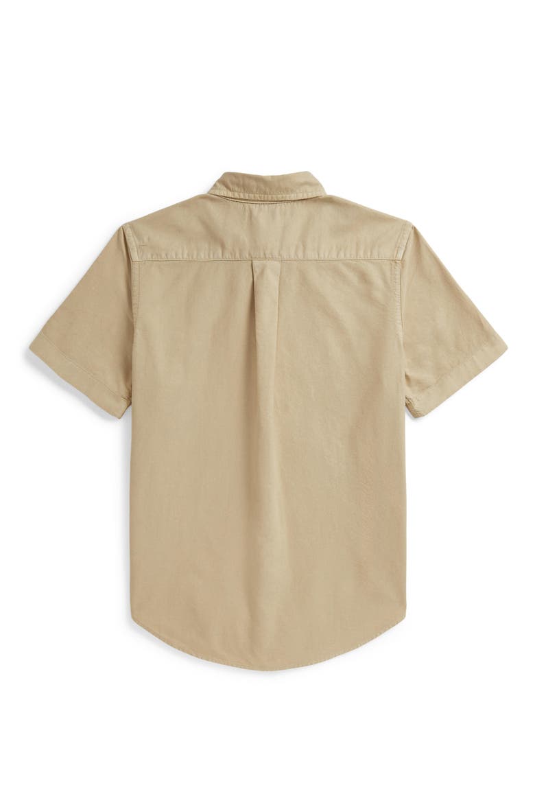 Kids' Short Sleeve Cotton Oxford Button-Down Shirt, Alternate, color, TALLOW CREAM