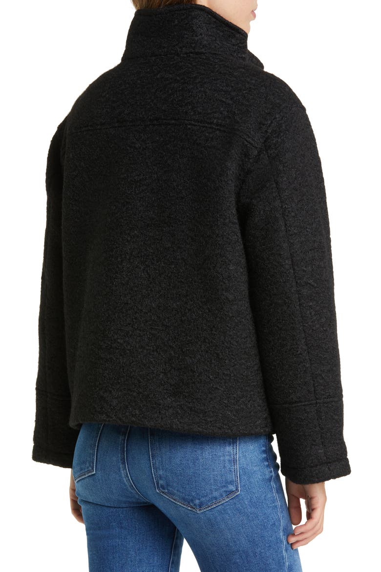 Stand Collar Pressed Bouclé Jacket, Alternate, color, BLACK