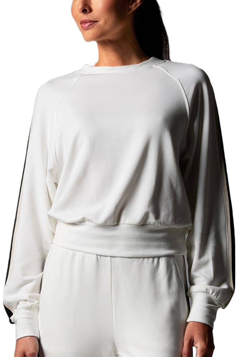 Ease Crew Stripe Sweatshirt, Alternate, color, COCONUT EBONY