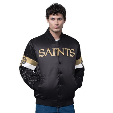 Men's Starter Black New Orleans Saints Triple Option Satin Varsity Full-Snap Jacket