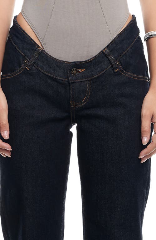 Shop Lioness Cocoon Dipped Low Rise Straight Leg Jeans In Dark Denim