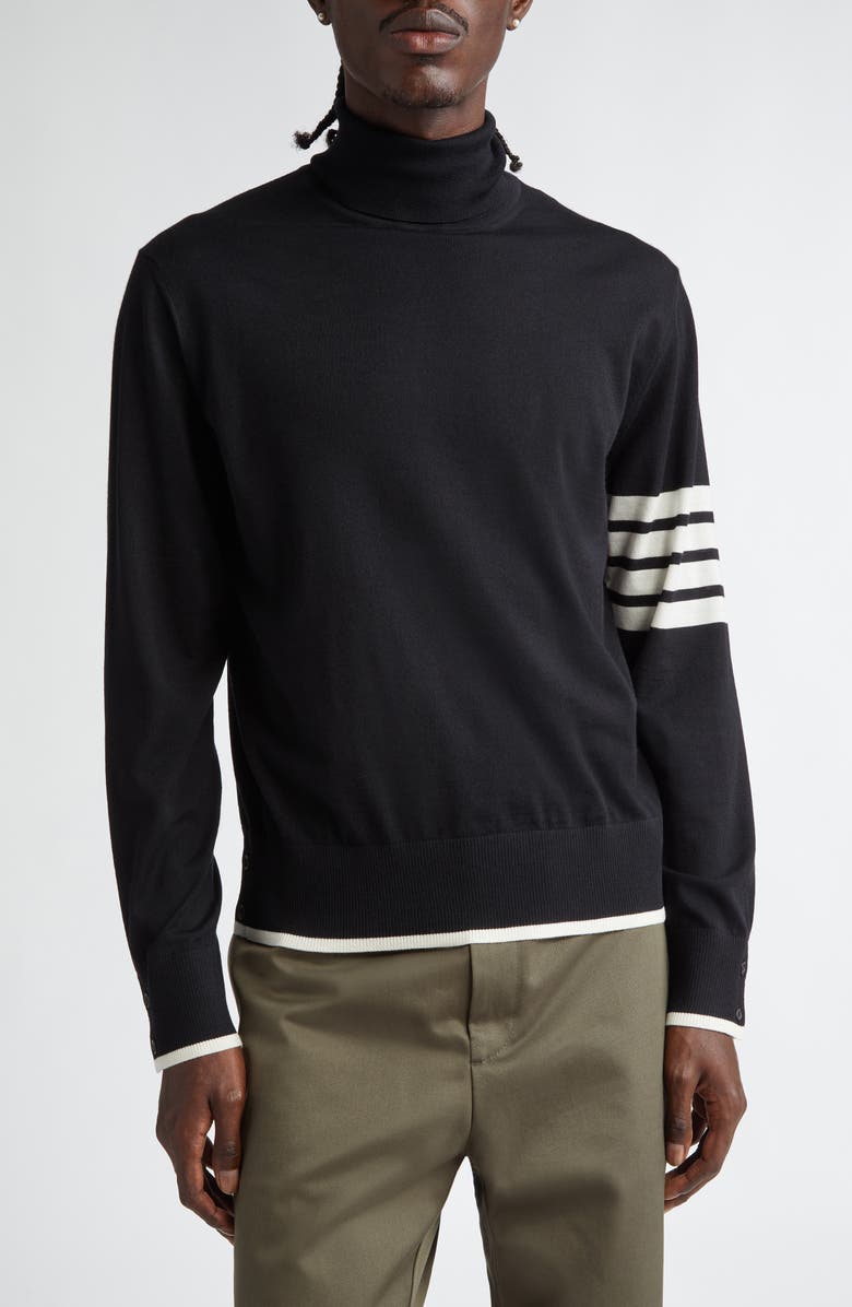 Thom Browne Virgin Wool Turtleneck Sweater, Main, color, Black