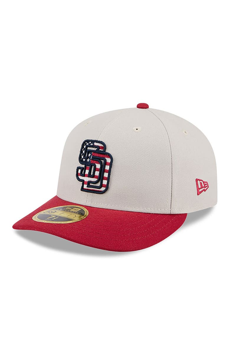 Men's New Era  Khaki/Red San Diego Padres 2024 Fourth of July Low Profile 59FIFTY Fitted Hat, Alternate, color, Khaki