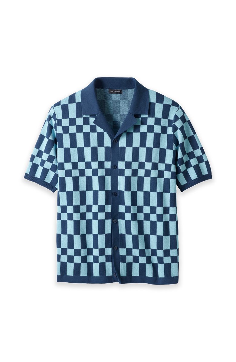 Paul Fredrick Cotton Button Front Camp Sweater, Main, color, Blue Multi