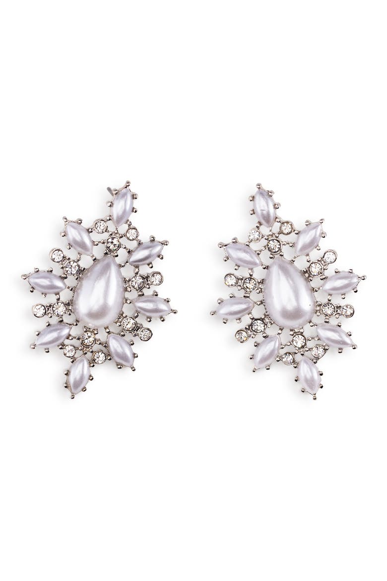 Whitnee Imitation Pearl & Crystal Filigree Drop Earrings, Main, color, WHITE
