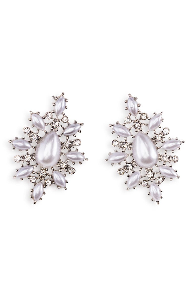 OLIVIA WELLES Whitnee Imitation Pearl & Crystal Filigree Drop Earrings, Main, color, White