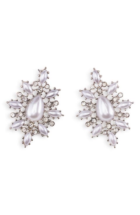 Whitnee Imitation Pearl & Crystal Filigree Drop Earrings