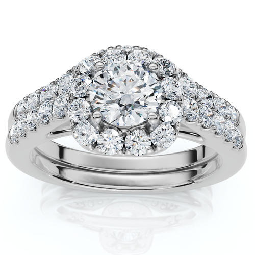 Bliss Diamond 1 1/10ct Cushion Halo Diamond Engagement Ring & Matching Band Gold/pt Lab Grown