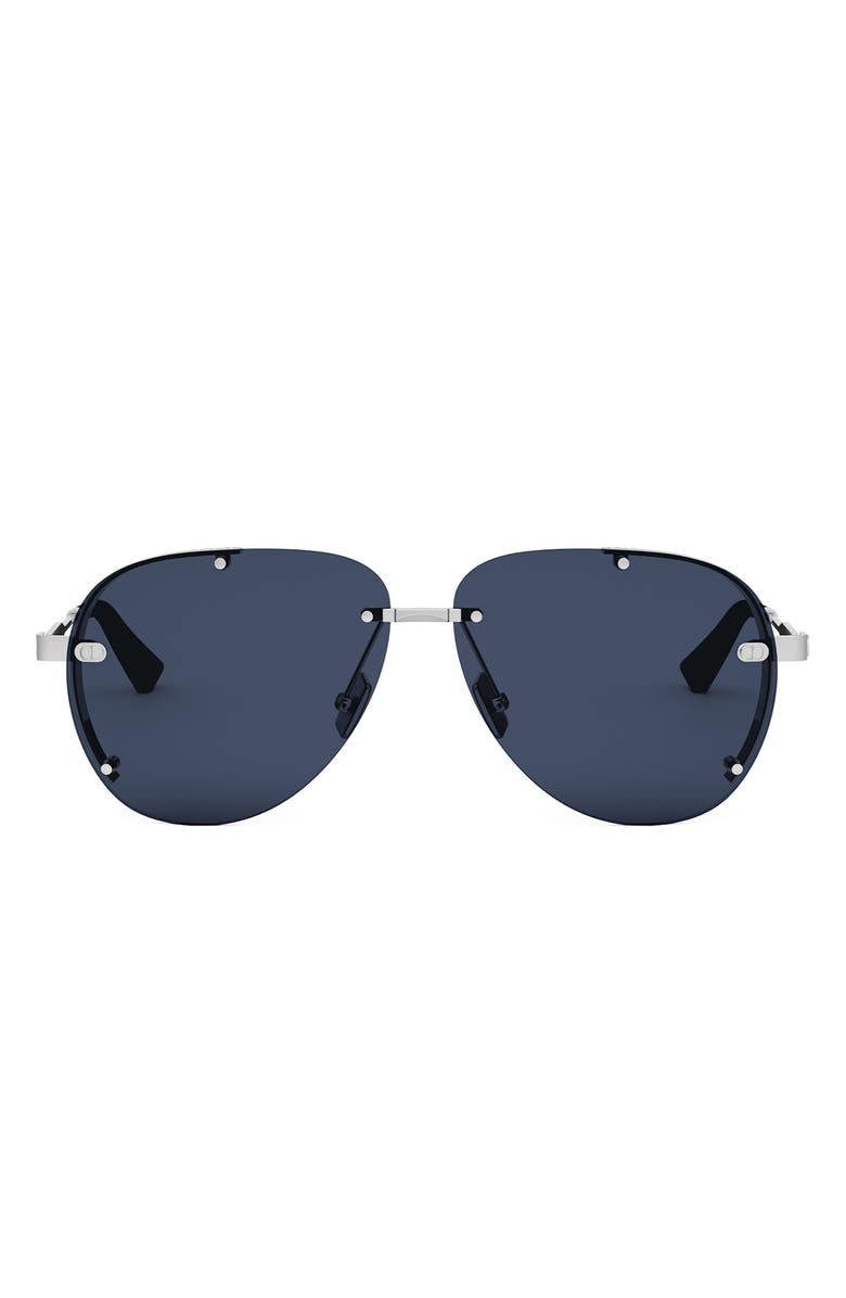 DIOR NeoDior A1U 61 Pilot Sunglasses, Main, color, Shiny Palladium / Blue
