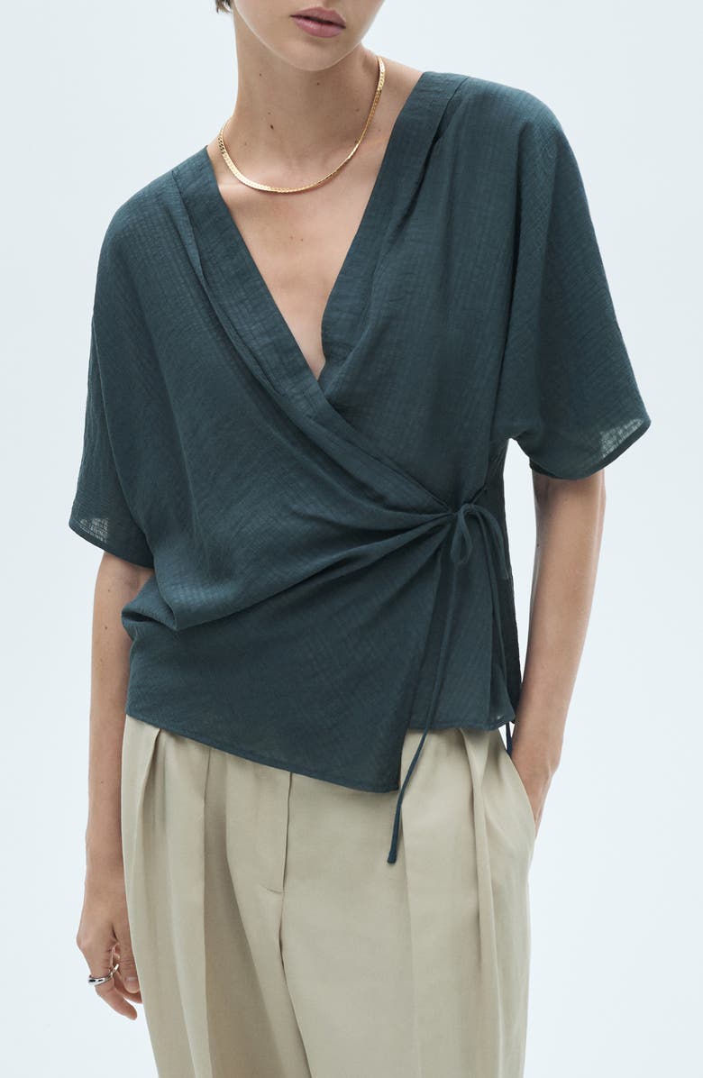 MANGO Knotted Wrap Top, Main, color, 