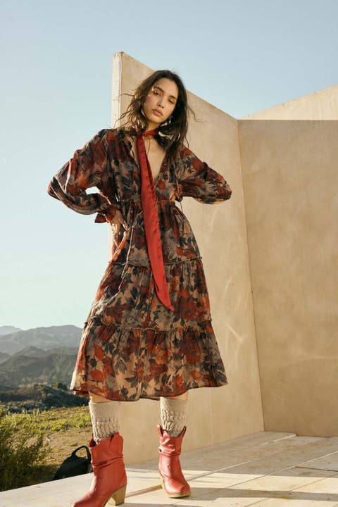 Floral Chiffon Ruffle Tiered Midi Dress