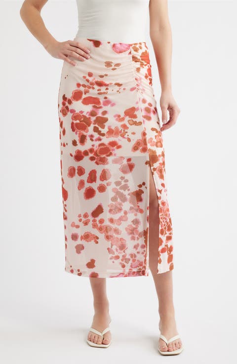 Ruched Floral Midi Skirt